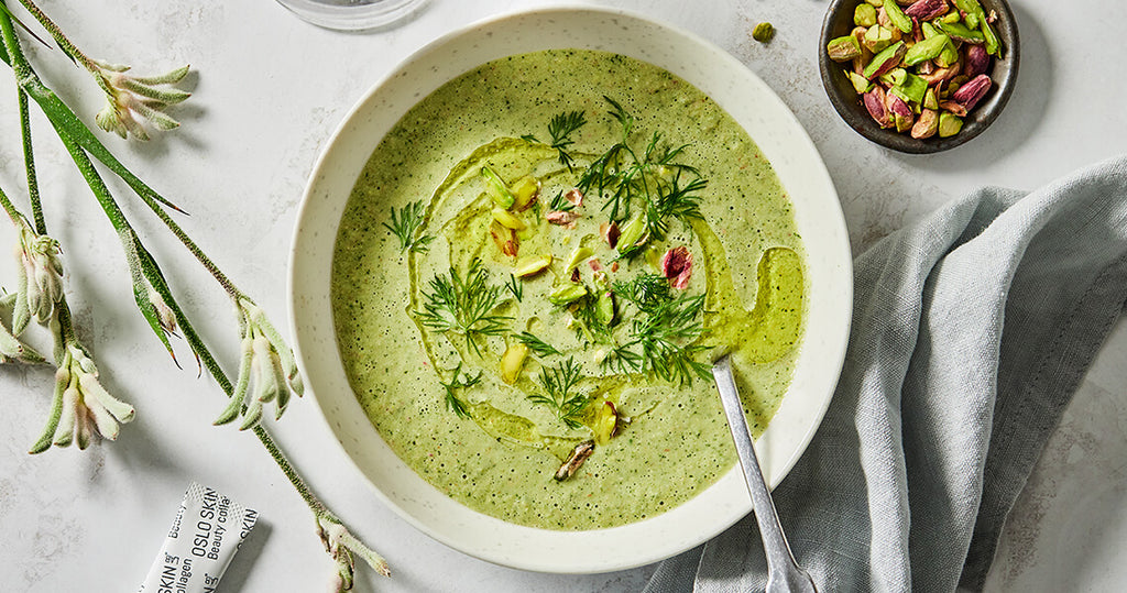 Cold cucumber and pistachio soup